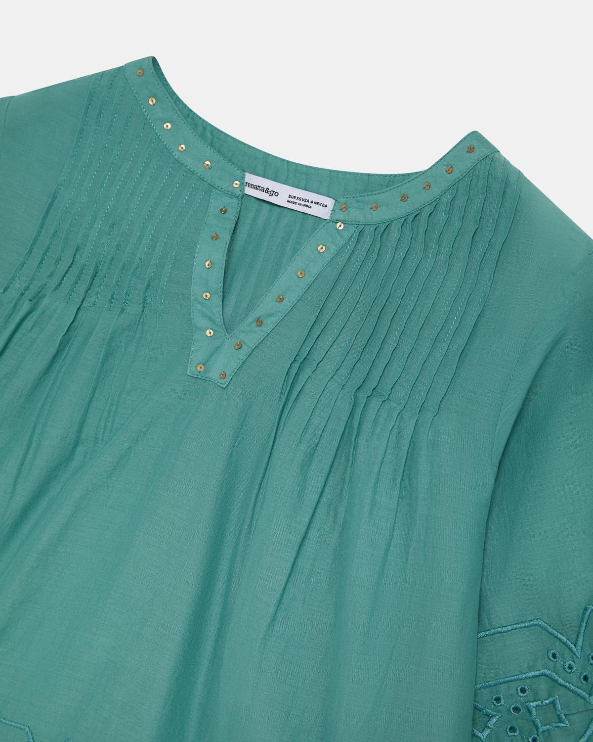 Blusa Bordados Lentejuelas Verde Agua