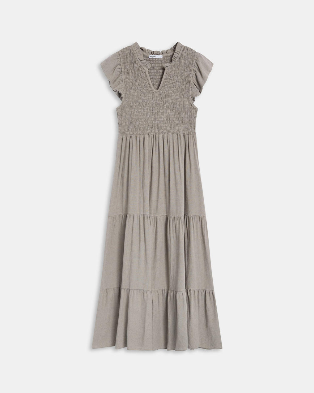 Vestido Largo Lino Nido De Abeja Taupe