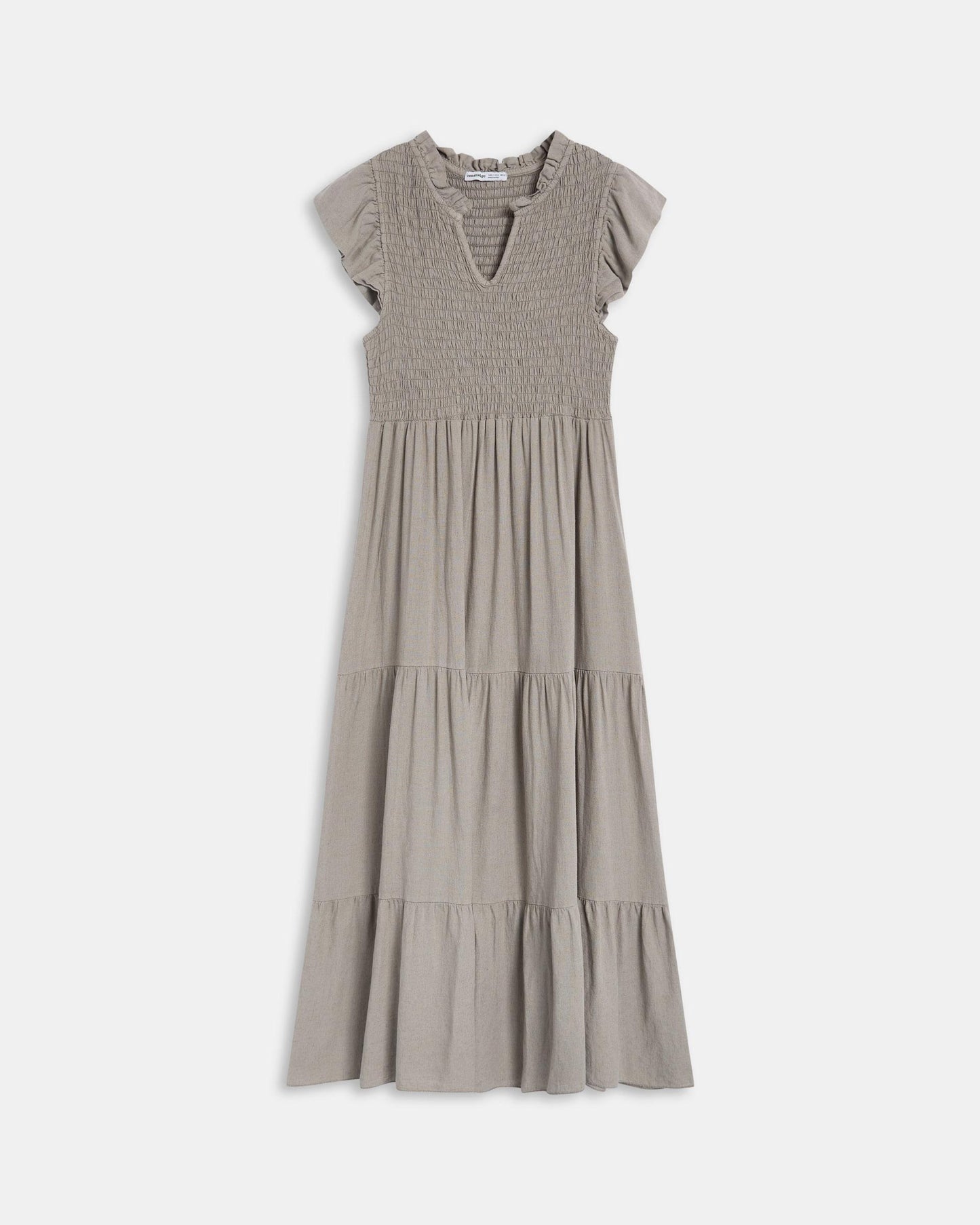 Vestido Largo Lino Nido De Abeja Taupe
