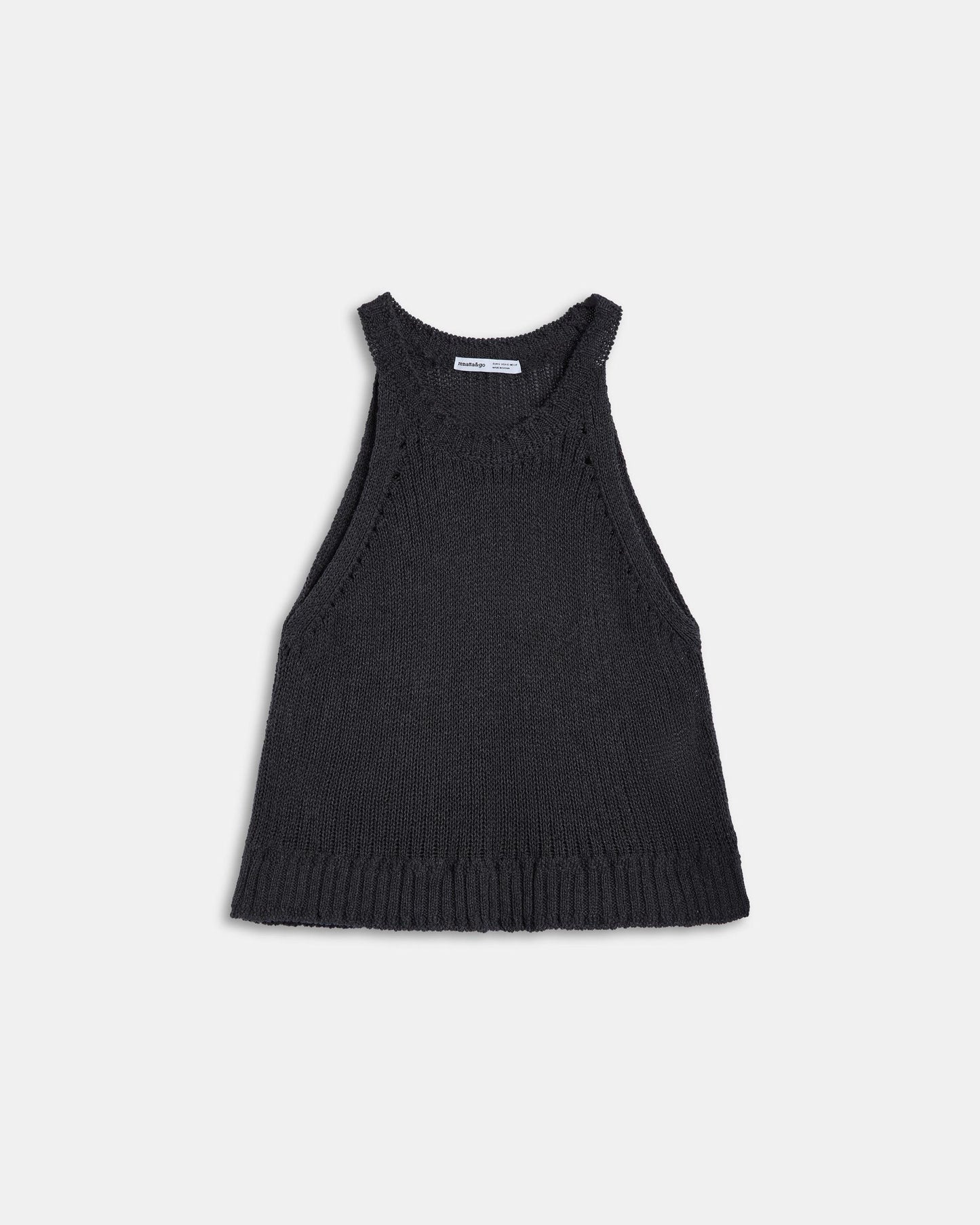 Top Maille sans Manches Col Rond Rib Anthracite