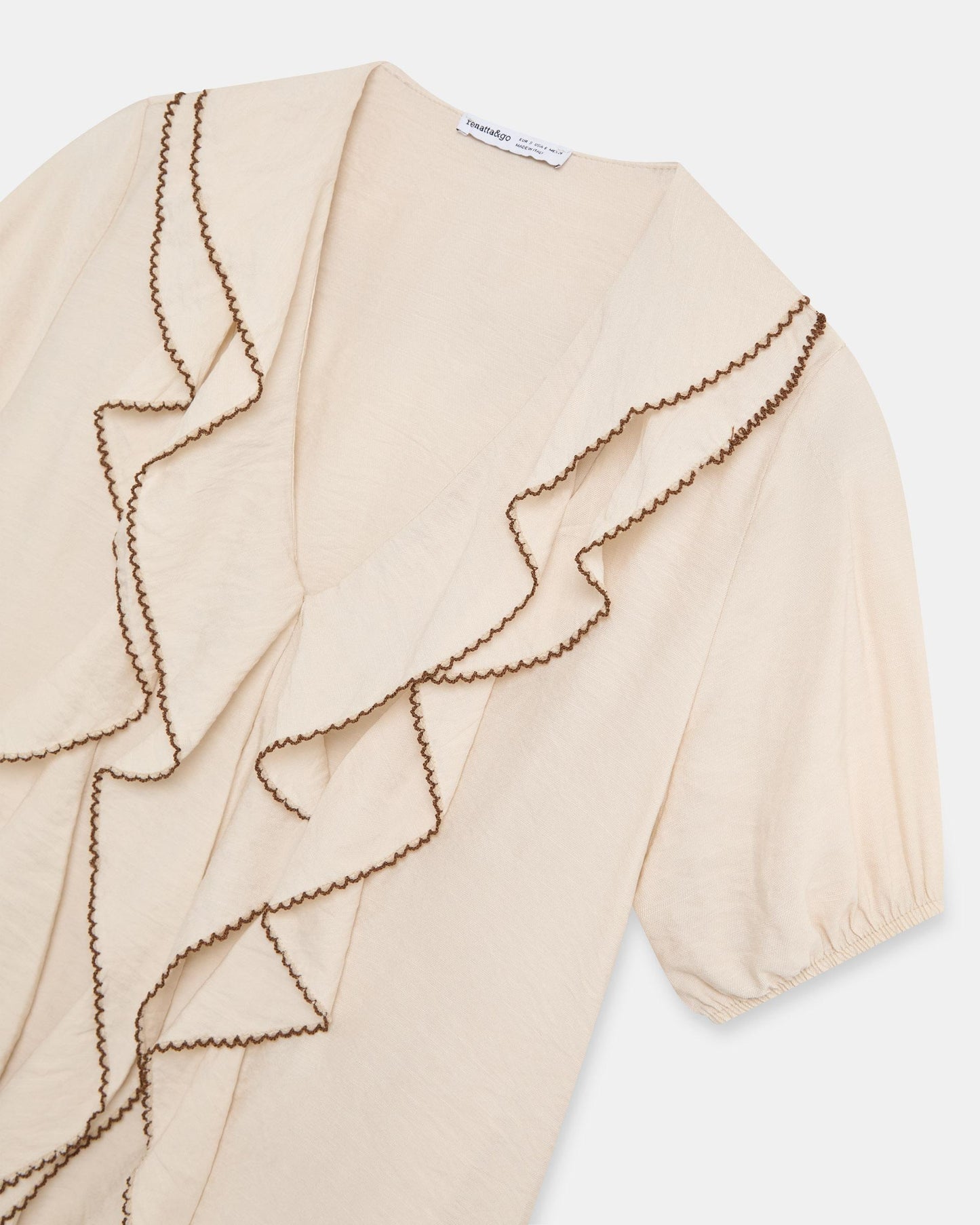 Blouse Volants Avant Passepoil Contrastant Écru