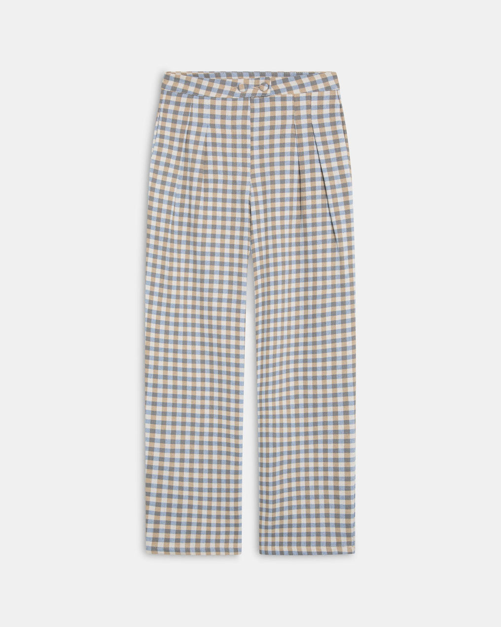 Pantalón Wide Leg Pinzas Cuadros Vichy Azul