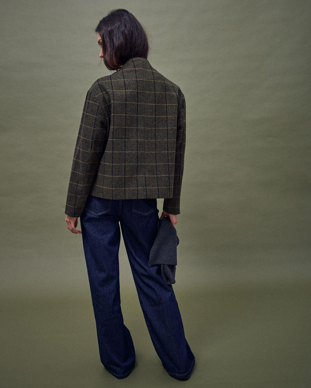 Chaqueta Botones Delanteros Mezcla Lana Verde