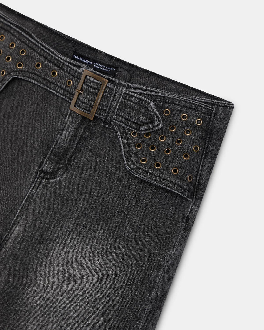 Jeans Cinturón Arandelas Antracita