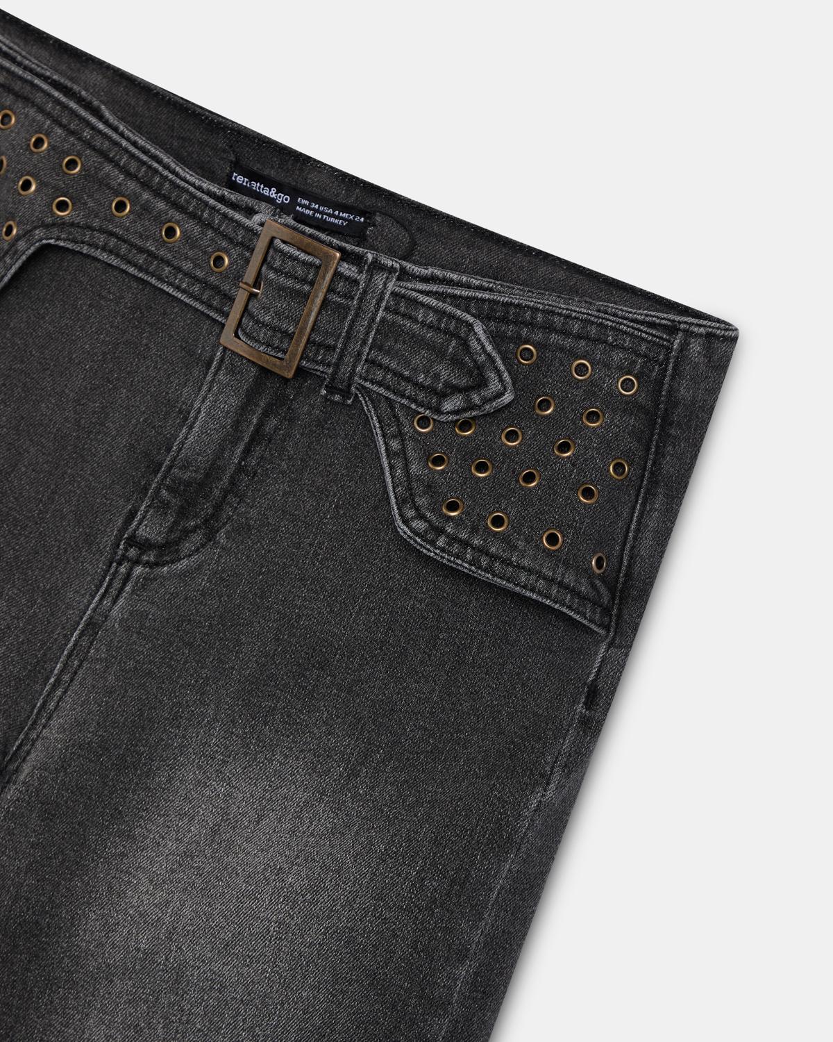 Jeans Cinturón Arandelas Antracita