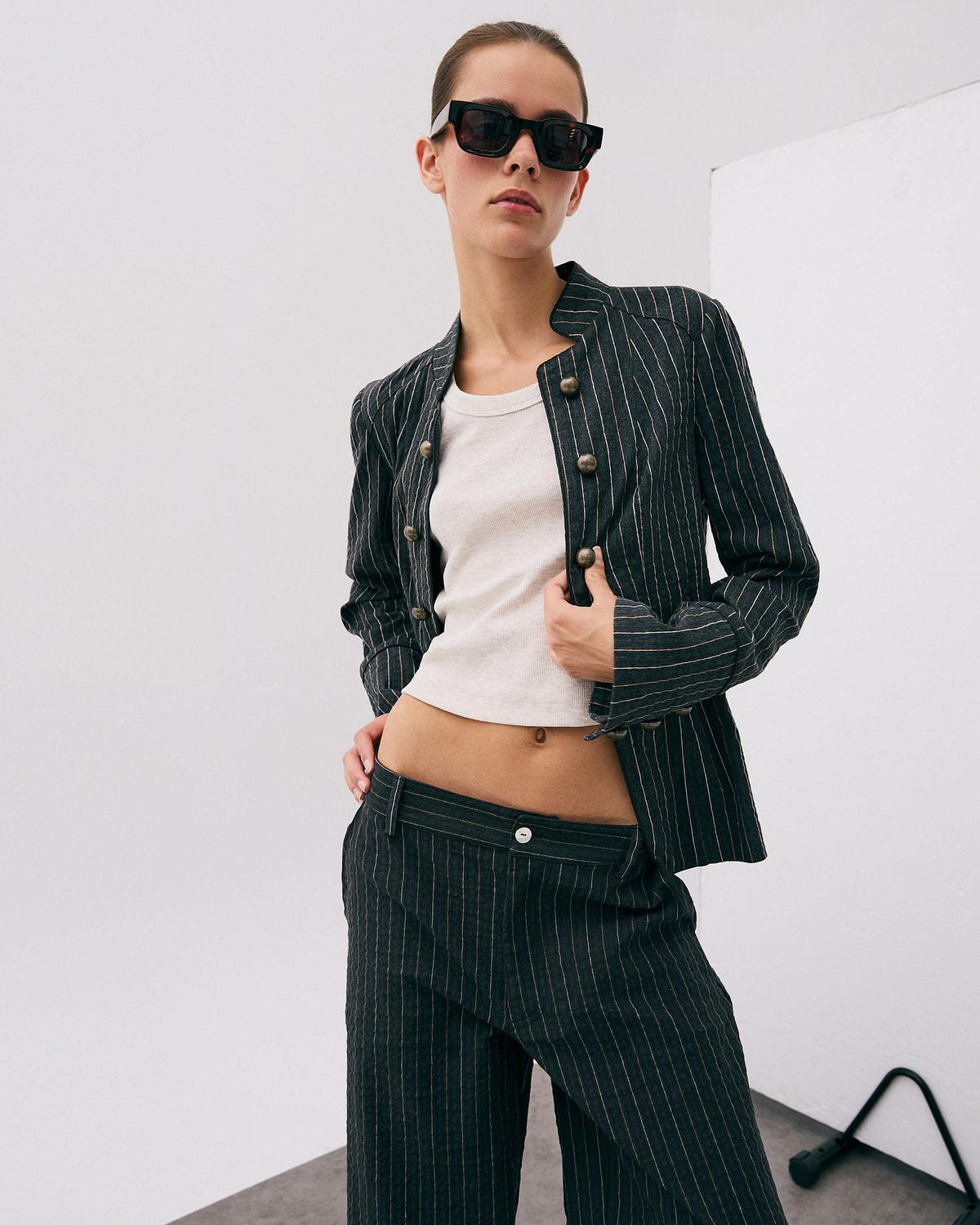 Chaqueta Rayas Botones Antracita