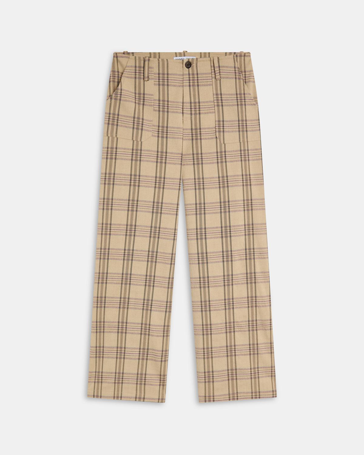 Pantalón Sin Cinturilla Cuadros Beige