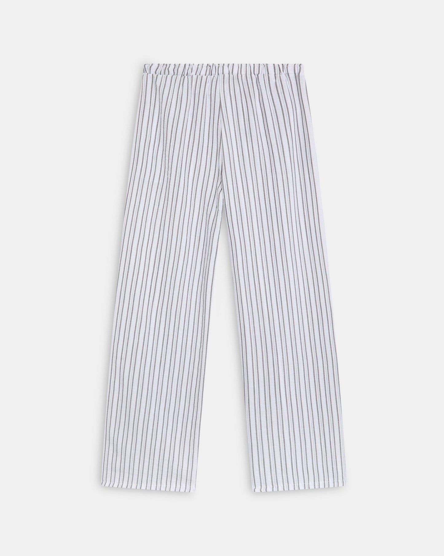 Calças Fluidas Riscas Cós com Laçada Branco