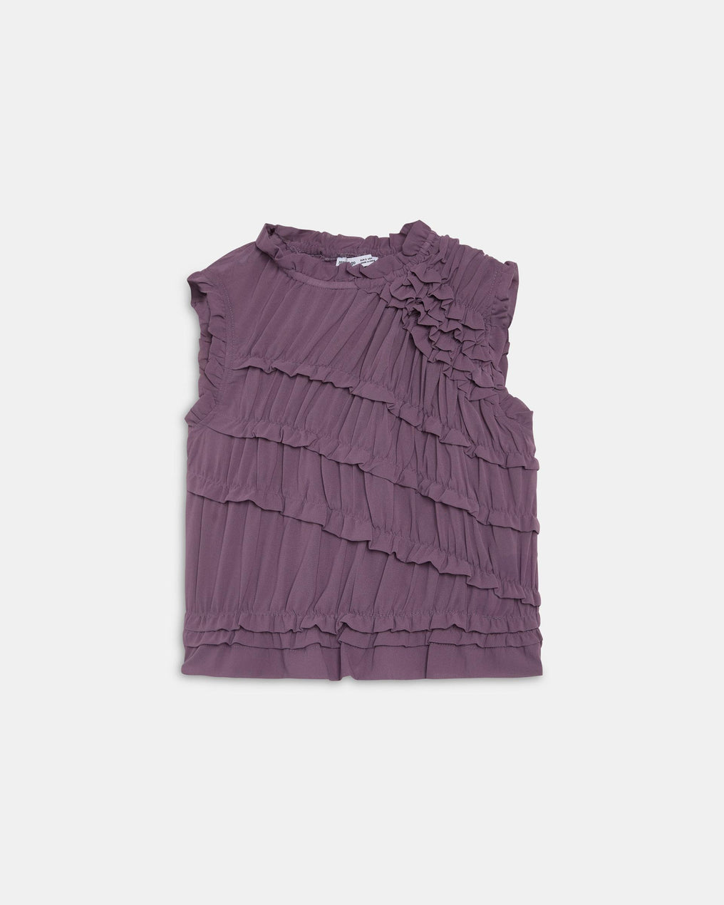 Top Violet sans Manches à Volants Diagonaux