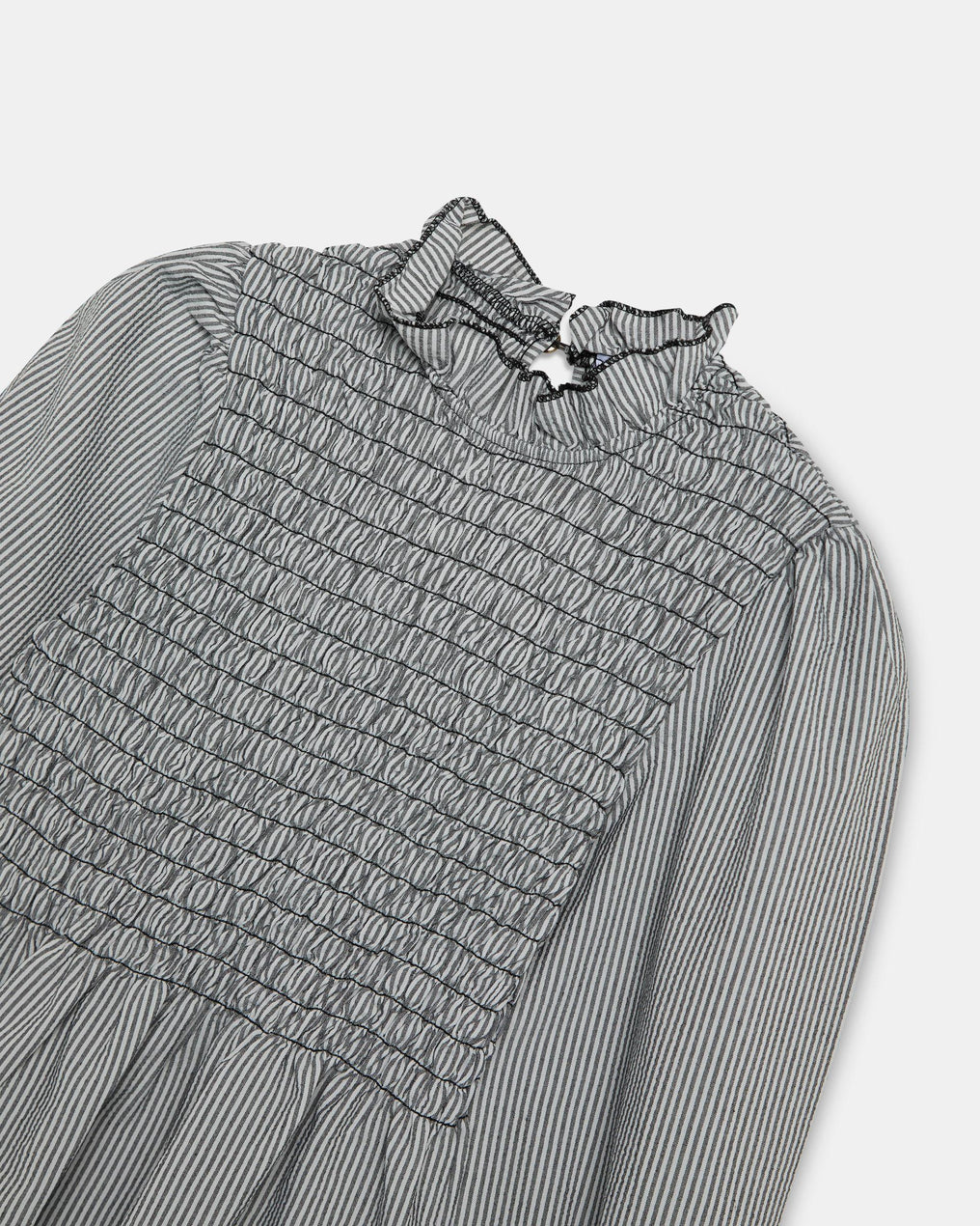 Chemisier Manches Longues Gaufré Rayé Noir