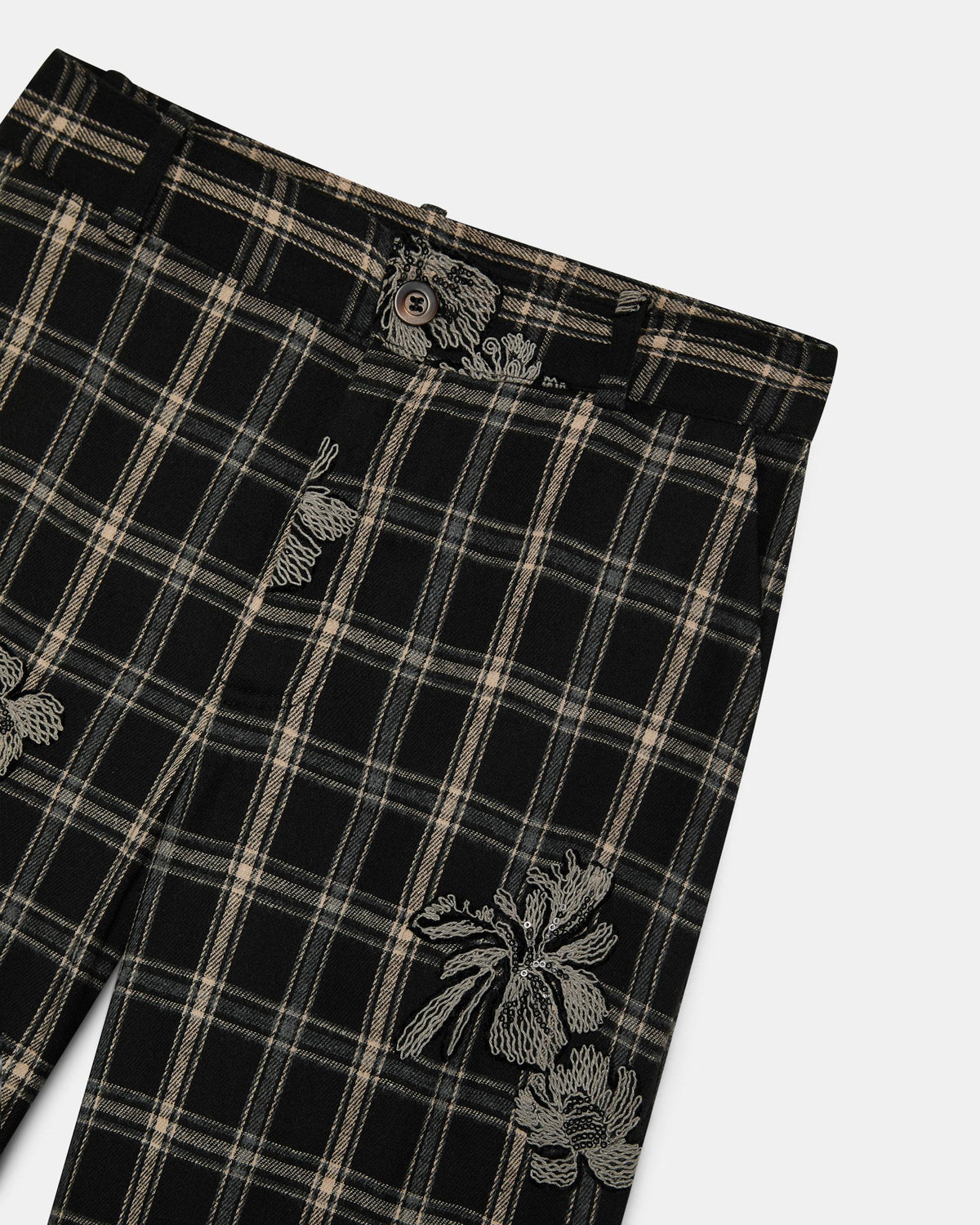 Pantalón Cuadros Detalle Flor Negro