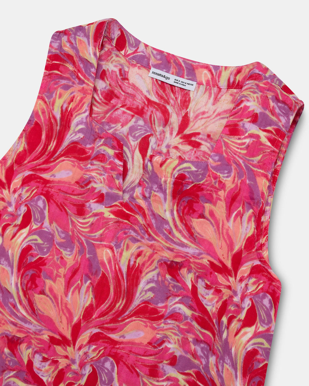 Top Botones Frunces Estampado Floral Fucsia