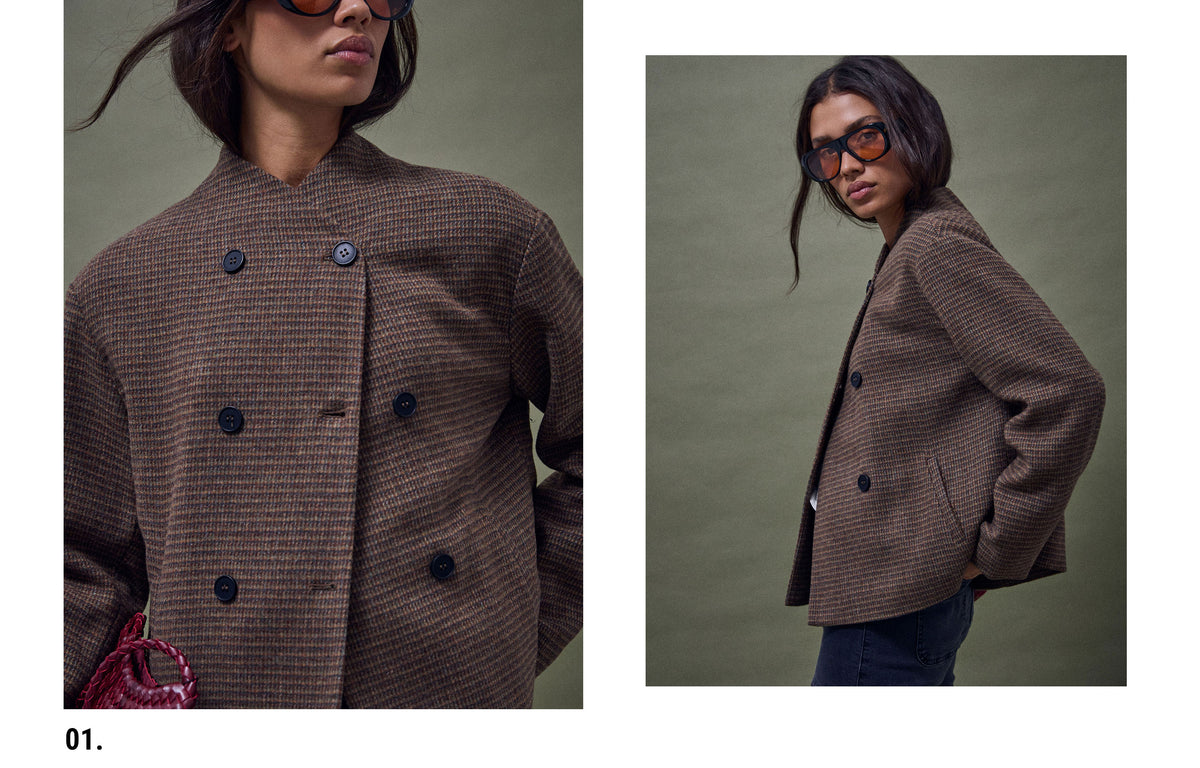 Chaqueta Botones Delanteros Mezcla Lana Marrón