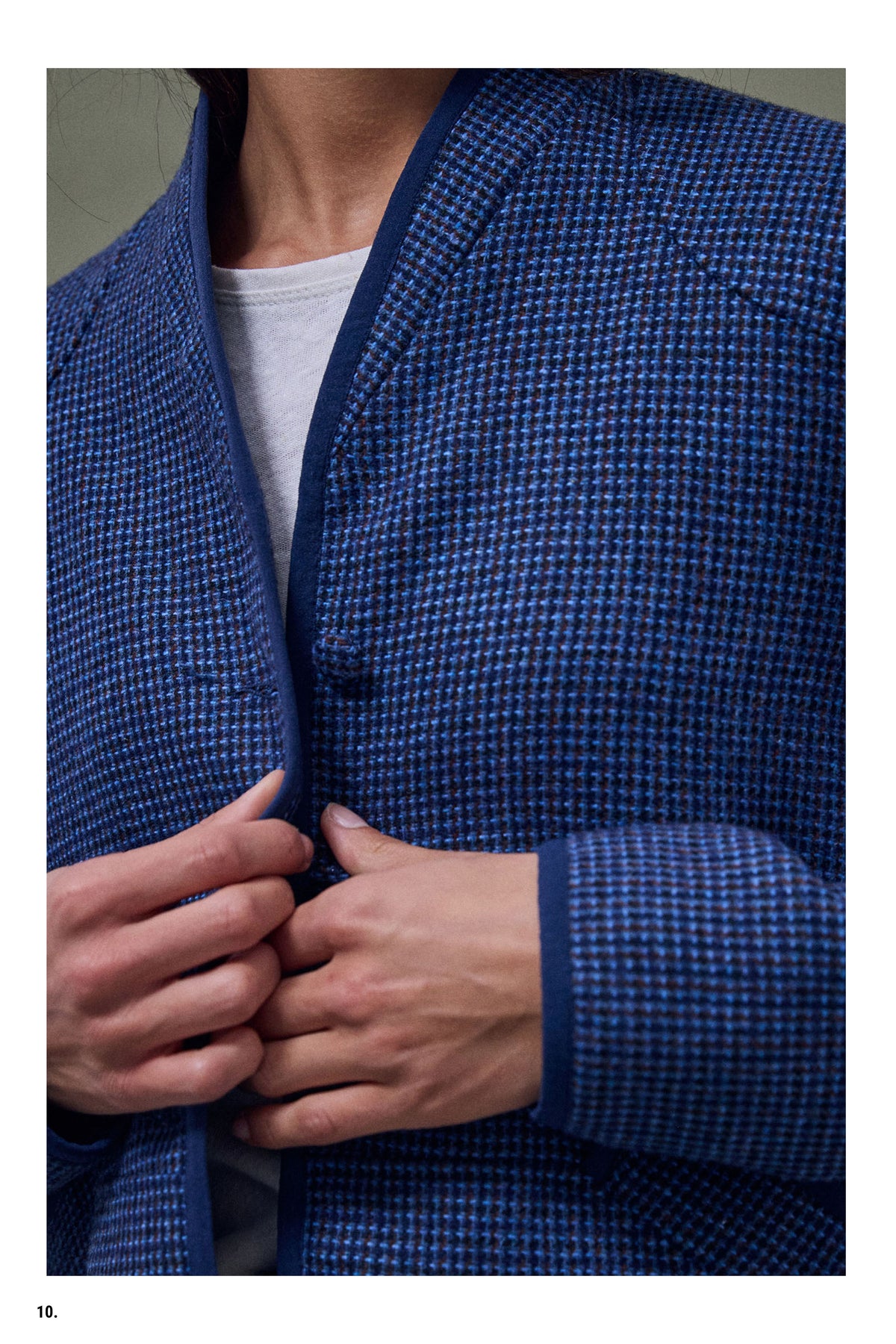 Chaqueta Ribete Contraste Mezcla Lana Azul