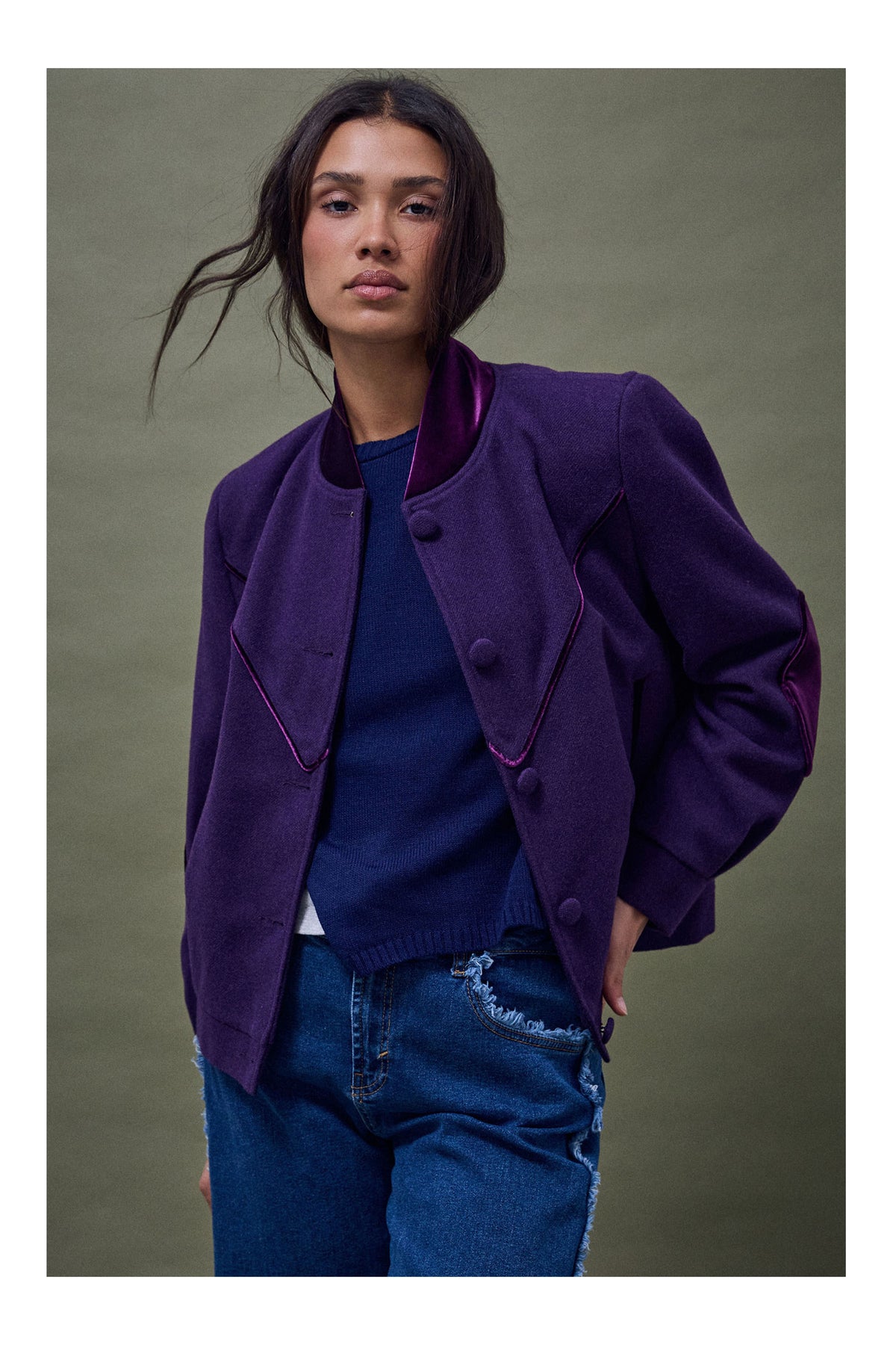 Bomber Terciopelo Contraste Morado