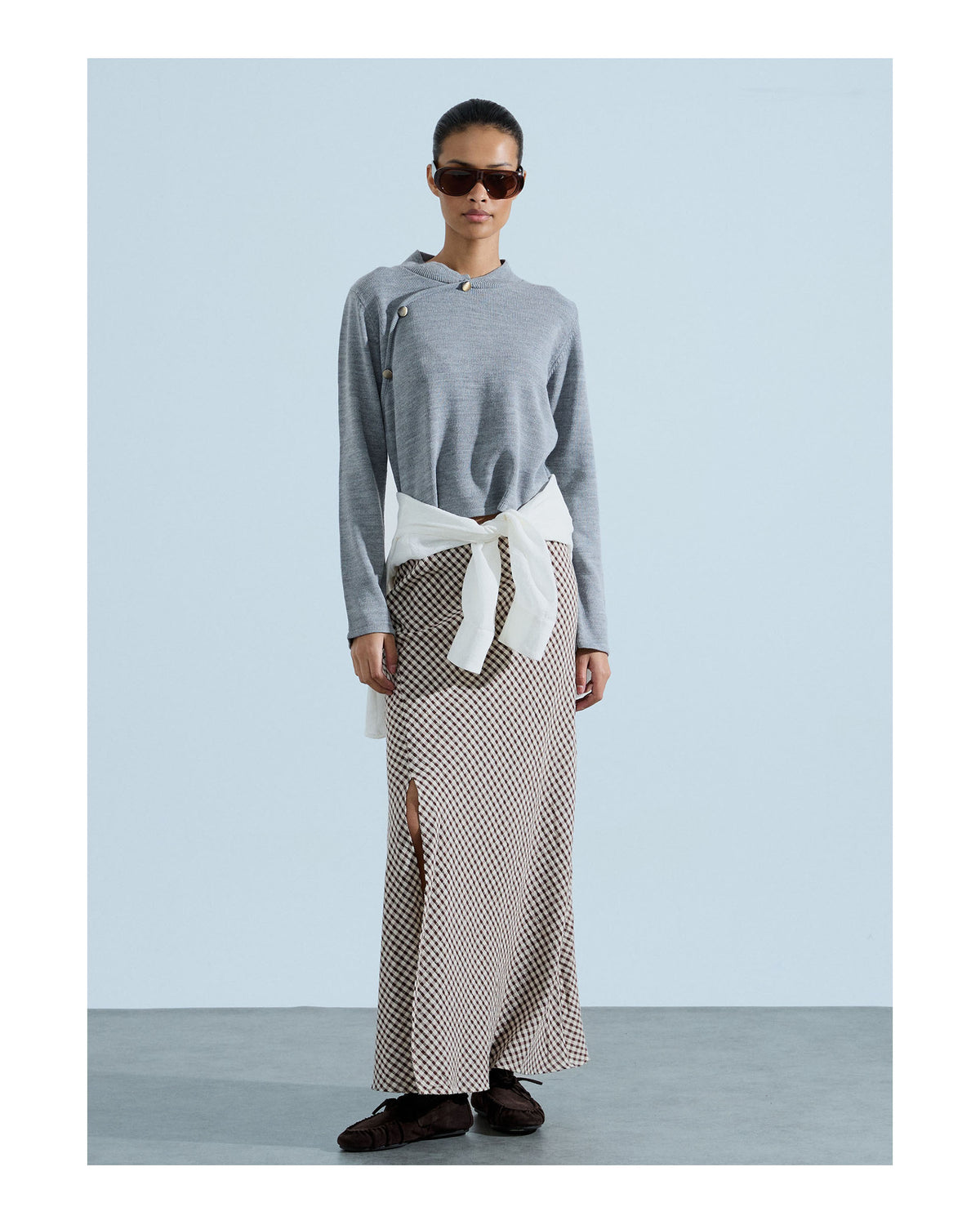 Jersey Cuello Mao Botones Laterales Gris