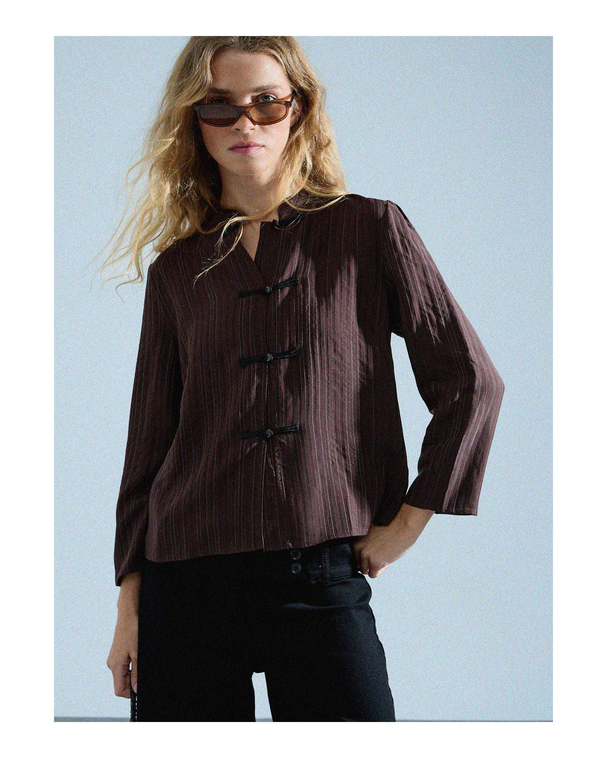 Blusa Tejido Rayas Alamares Marrón