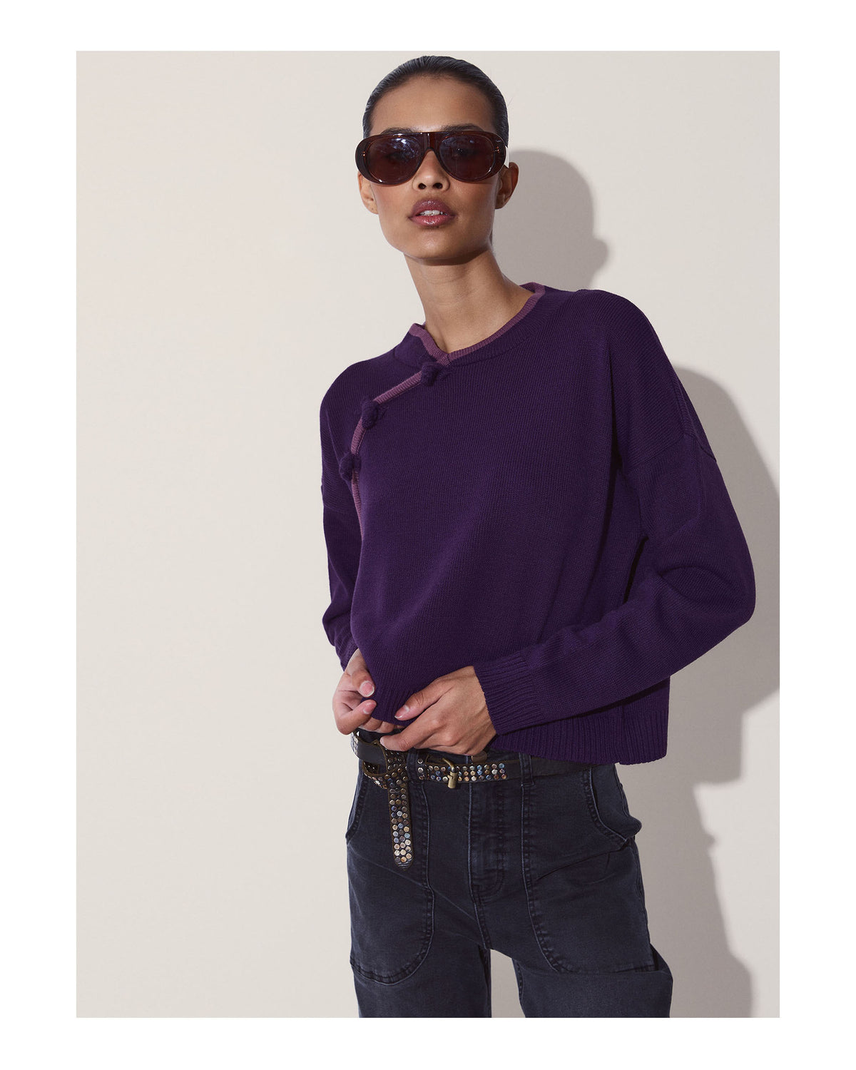 Jersey Botones Laterales Vivo Contraste Morado