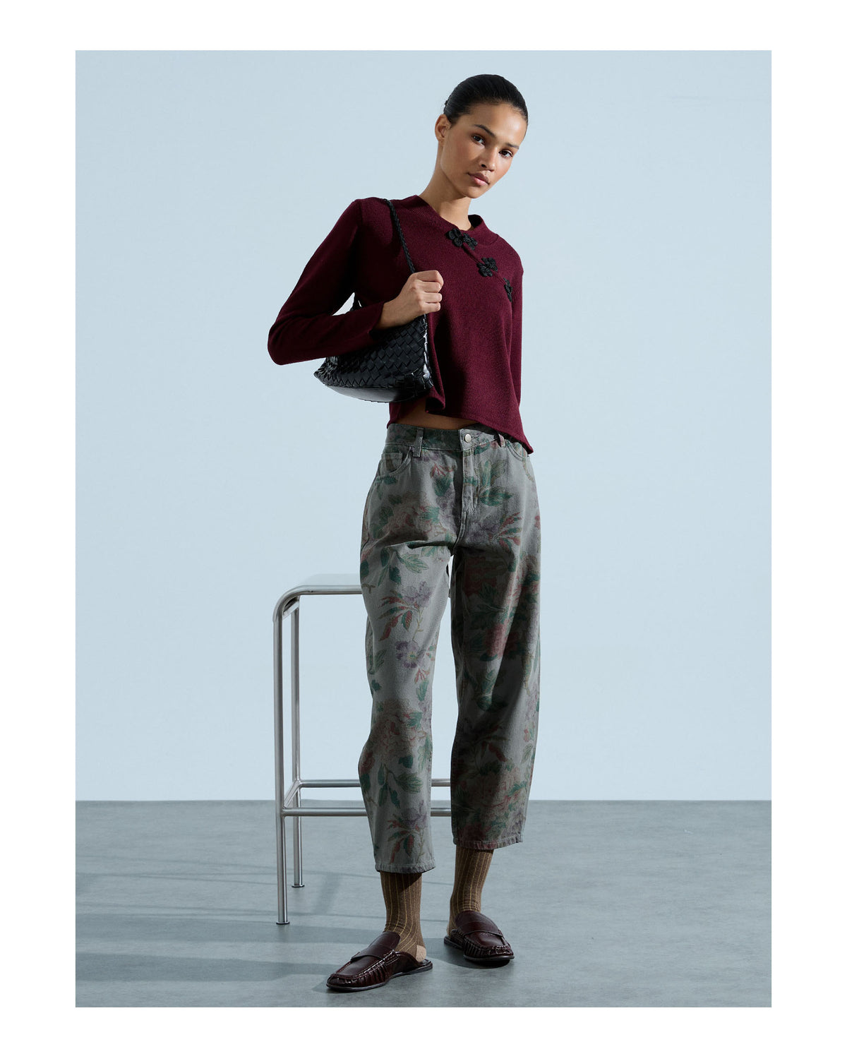 Jersey Cuello Mao Alamares Contraste Granate