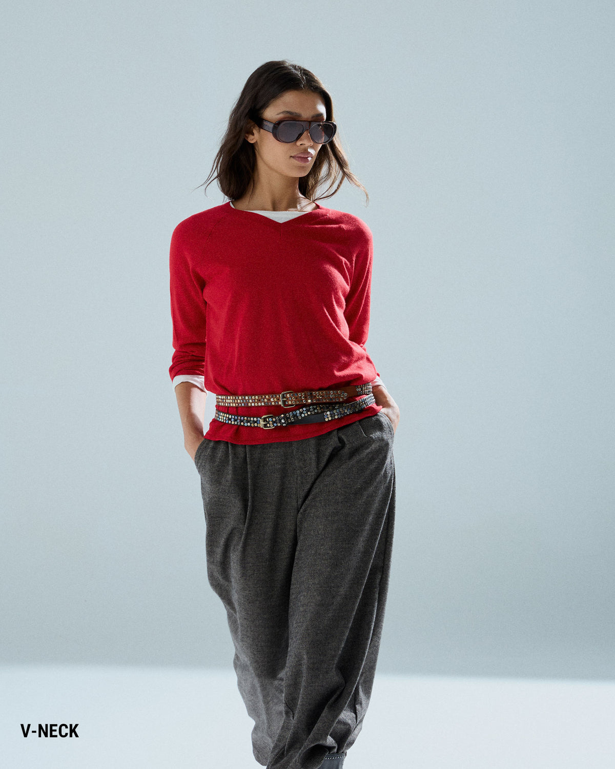 Jersey Básico Escote Pico Rojo